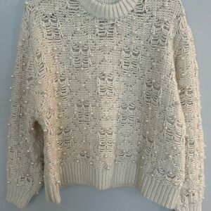 Zara Cream Sweater with Pearl Accents